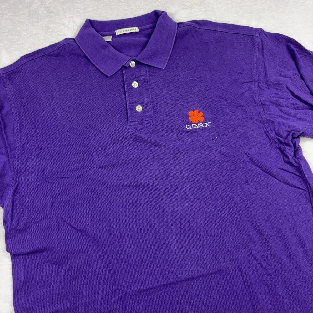 Clemson Tigers Cutter & Buck Short Sleeve Polo Shirt Men XL Purple Peru